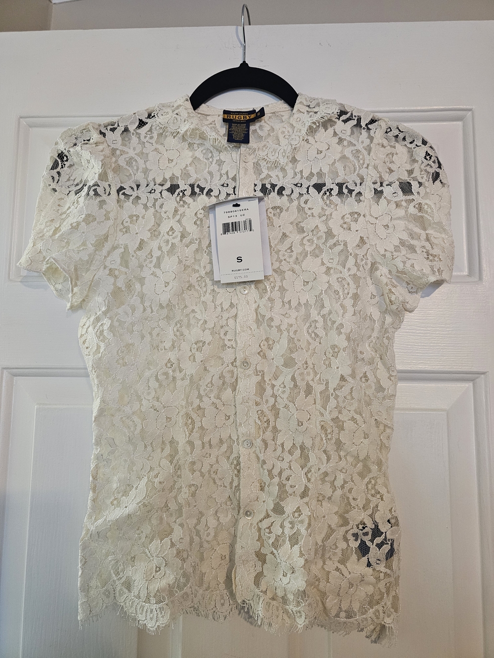 Rugby By Ralph Lauren Cream Floral Lace Button-Front Blouse